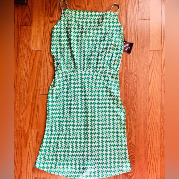 AVA & VIV Sleeveless Satin Green Geometric Dress Women's Size XXL NWT - Picture 3 of 14